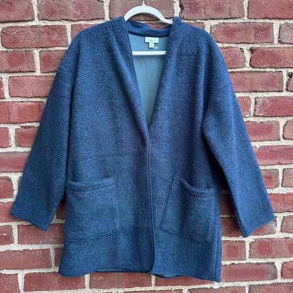 Pure J. Jill $119  Fleece-Lined Boucle teddy long Cardigan Sweater Jacket Small - Picture 1 of 6
